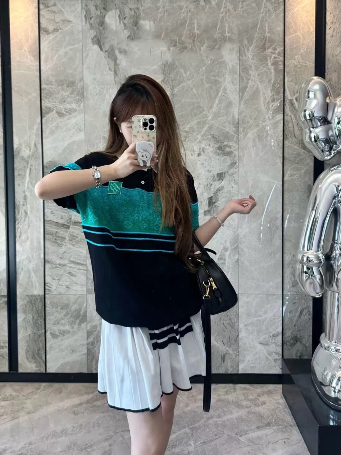 Louis Vuitton/Louis Vuitton 25ss gradient old flower jacquard color block knitted Polo short sleeves